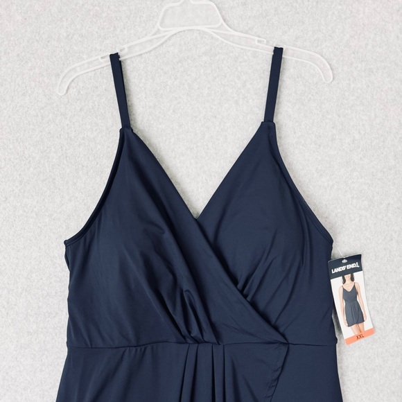 Lands End V Neck Tulip Wrap One Piece Swimsuit Swim Dress Size XXL Blue New - Picture 2 of 14